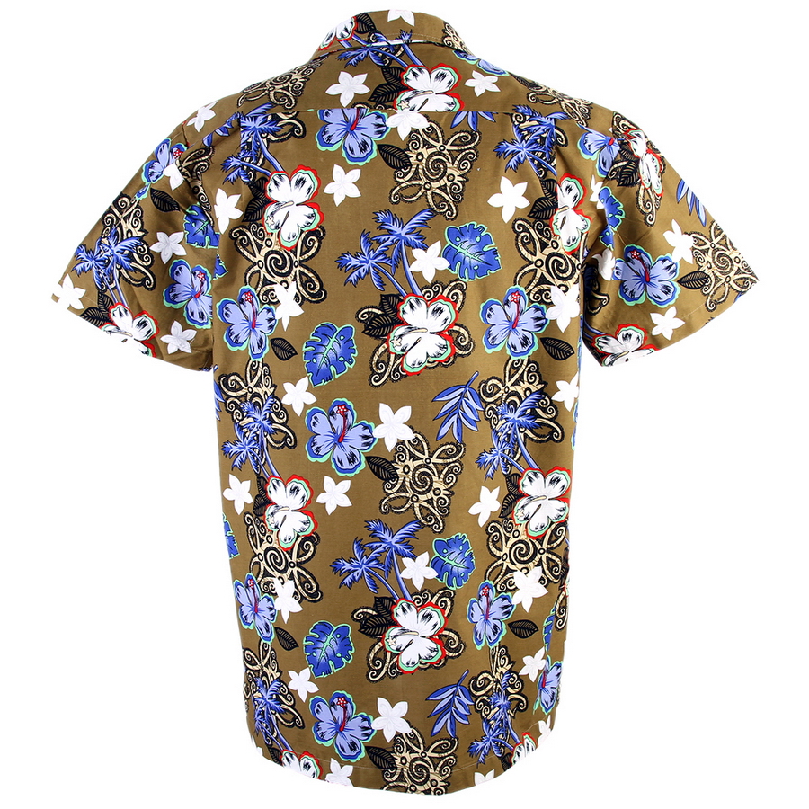 Hawaiian Aloha Cotton Shirt Coconut Chaba Leave Pattern Khaki M haa904k ...