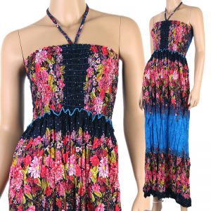 Flower Bohemian Halter Maxi Long Dress Summer Beach Boho Blue XS-L hl061s-0