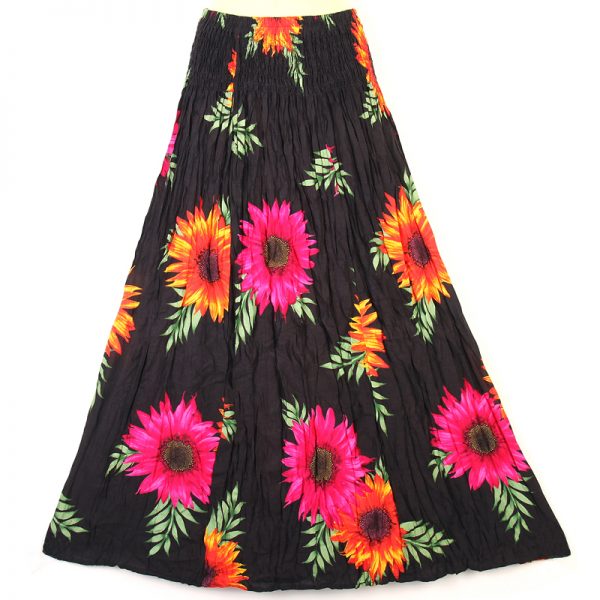 Big Flower Bohemian Sun Skirt Boho Beach Summer Casual Black XS-L sk113d-0