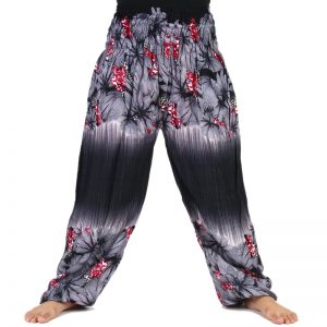 Floral Design Hippy Hippie Boho Genie Baggy Wide Leg Pants Trousers Gray pt07g-0