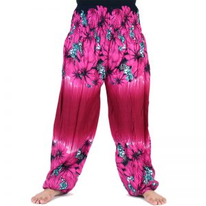 Floral Design Hippy Hippie Boho Genie Baggy Wide Leg Pants Trousers Pink pt08p-0