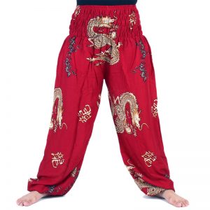 Dragon Design Hippy Hippie Boho Genie Baggy Wide Leg Pants Trousers Red pt09r-0