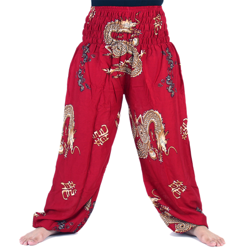 Dragon Design Hippy Hippie Boho Genie Baggy Wide Leg Pants Trousers Red ...
