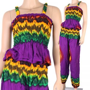 Bohemian Jumpsuit Sleeveless Fashion Smocked Harem Pants Boho Purple js08v-0
