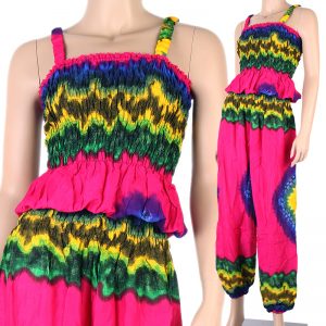 Bohemian Jumpsuit Smocked Harem Pants Boho Fashion Pink js09p-0