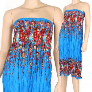 Floral Bohemian Summer Strapless Sun Dress & Skirt Beach Blue S M L md032s-0