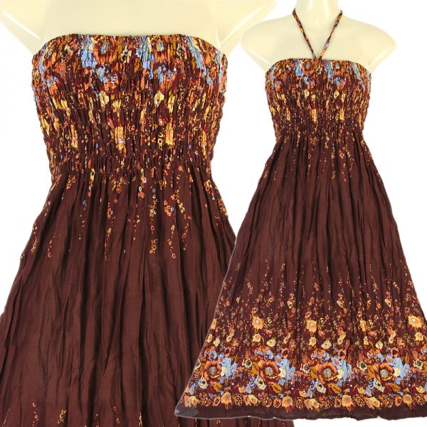 Floral Halter Bohemian Fashion Style Sun Dress Boho Summer XS S M L Brown hm134b-0