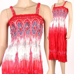 Floral Bohemian Fashion Sleeveless Smocked Sun Dress Boho Red XS S M L sm052r-0