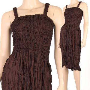 Bohemian Fashion Sleeveless Smocked Sun Dress Boho Brown XS S M L sm054b-0