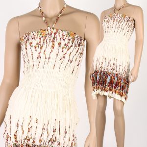 Floral Halter Bohemian Fashion Style Sun Dress Boho Summer Ivory hm067m-0