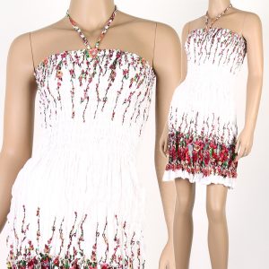 Floral Halter Bohemian Fashion Style Sun Dress Boho Summer White hm071w-0