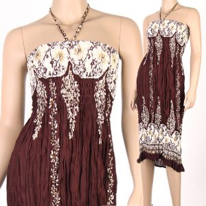 Tribal Design Fashion Style Halter Sundress & Skirt Boho Brown hm092b-0