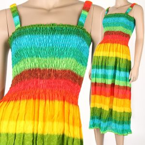Rainbow Bohemian Style Sun Long Dress Beach Summer Boho XS S M tm041-0
