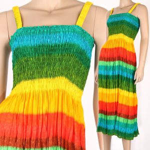 Rainbow Bohemian Style Sun Long Dress Beach Summer Boho XS S M tm042-0
