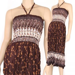 Vintage Bohemian Fashion Style Halter Sun Boho Dress Beach Brown S M L hm059b-0