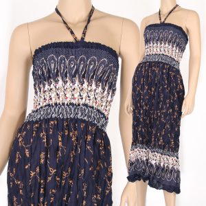 Vintage Bohemian Fashion Style Halter Sun Boho Dress Beach Blue S M L hm061s-0
