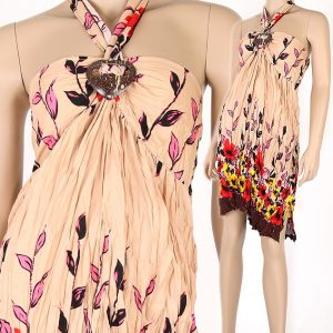 Sweet Floral Bohemian Fashion Halter Summer Sun Boho Dress Beach Brown XS S M hm052b-0