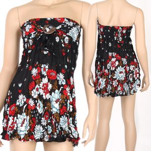 Floral Bohemian Summer Strapless Sun Dress & Skirt Beach Boho Black XS S md027d-0