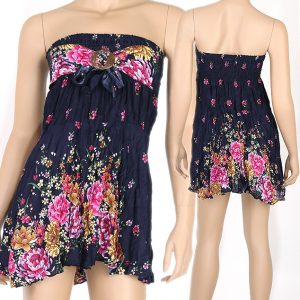 Floral Bohemian Summer Strapless Sun Dress & Skirt Beach Boho Blue XS S md026s-0