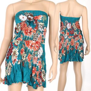 Floral Bohemian Summer Strapless Sun Dress & Skirt Beach Boho Green XS S md028t-0
