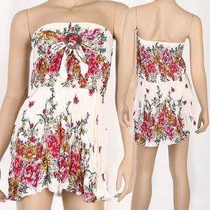 Floral Bohemian Summer Strapless Sun Dress & Skirt Beach Boho cream XS S md029m-0
