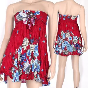 Floral Bohemian Summer Strapless Sun Dress & Skirt Beach Boho Red XS S md030r-0