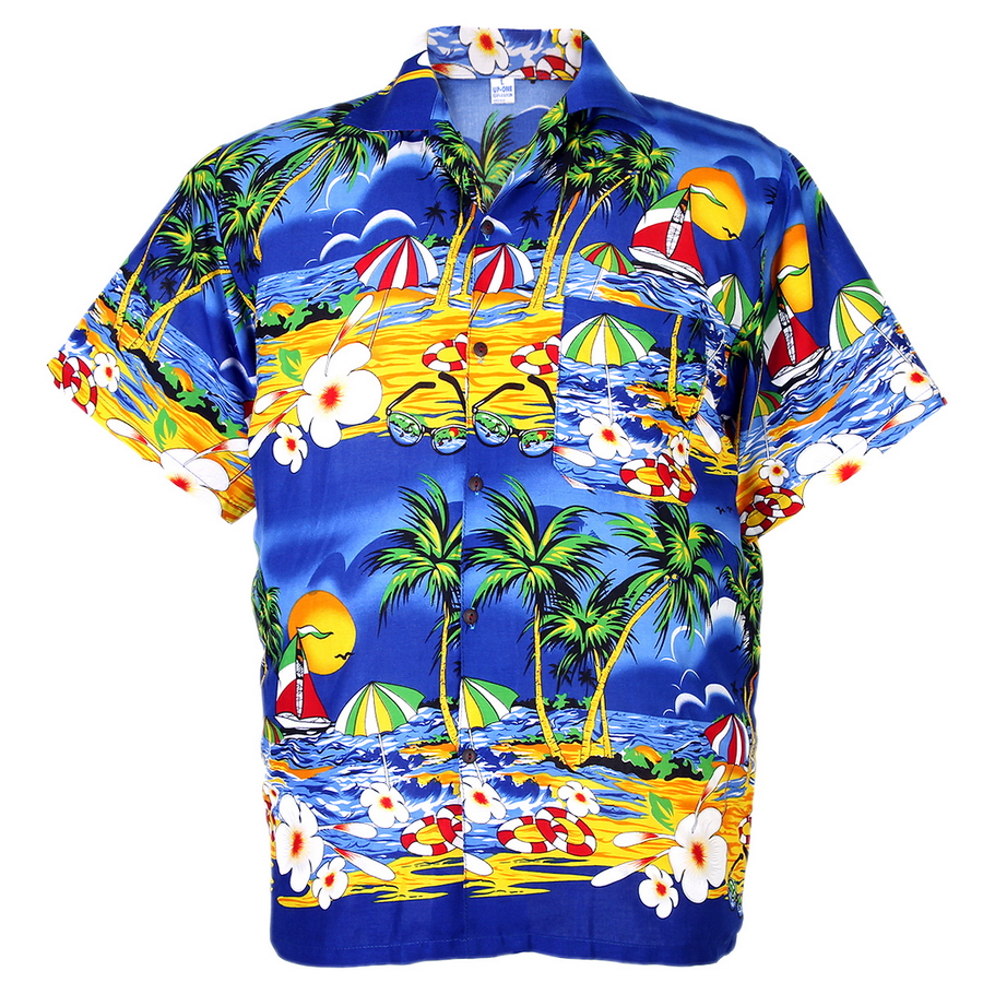 Hawaiian Aloha Shirt Coconut Printed Beach Party ISLE Blue S ha212s ...
