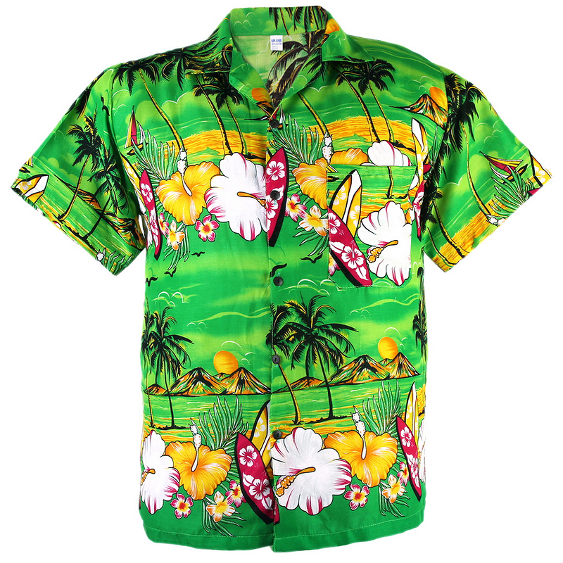 Hawaiian Shirt Aloha Beach Big Chaba Surfboard ISLE Green S ha232t ...