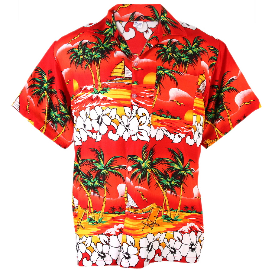 Hawaiian Aloha Cotton Shirt Coconut Chaba Leave Pattern Khaki M haa904k ...