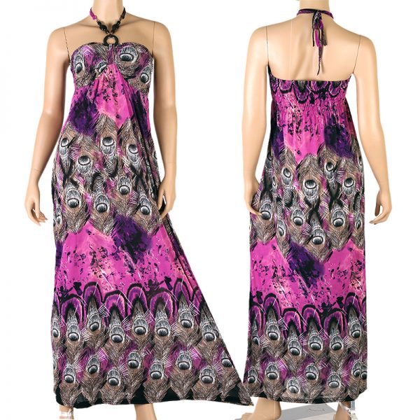 Paisleys Evening Cocktail Long Maxi Dress Halter Beach Purple XS S M 0-10 US p02v -0