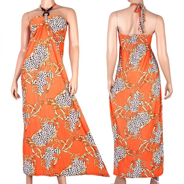 Luxury Evening Cocktail Long Maxi Dress Halter Wedding Orange XS S M 0-10 US p04o -0