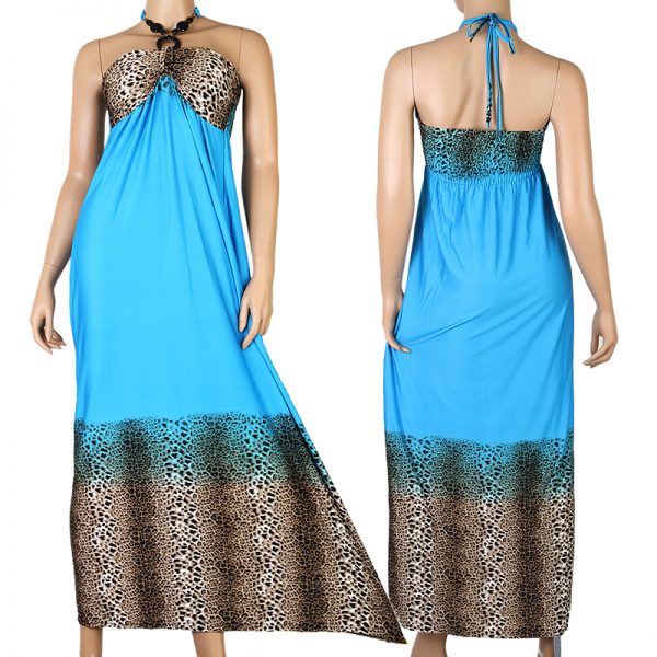 Leopard Evening Cocktail Long Maxi Dress Halter Beach Blue XS S M 0-10 US p06c -0