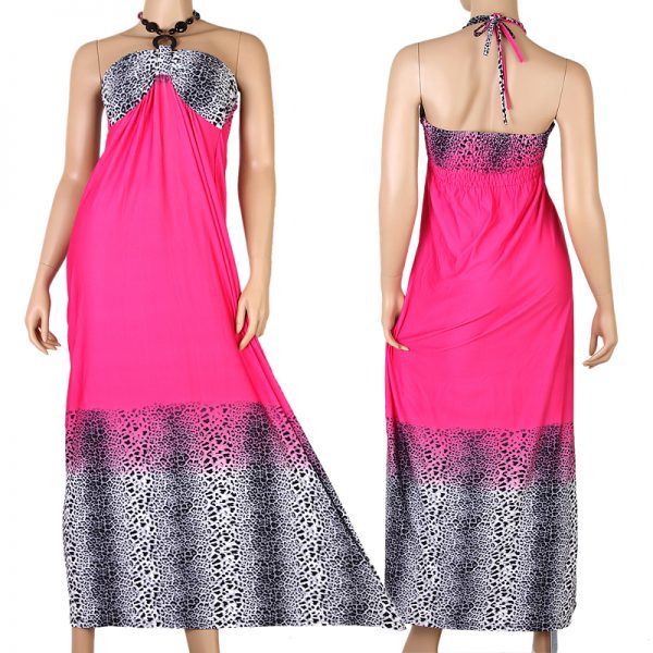 Leopard Evening Cocktail Long Maxi Dress Halter Beach Pink XS S M 0-10 US p06p -0