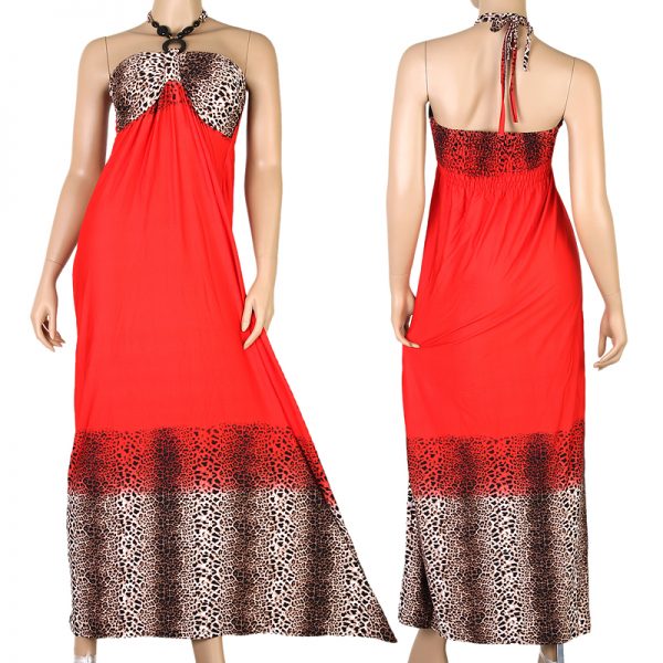 Leopard Evening Cocktail Long Maxi Dress Halter Beach Red XS S M 0-10 US p06r -0