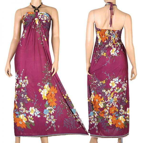 Floral Evening Cocktail Long Maxi Dress Halter Wedding Purple XS S M 0-10 US p07v -0