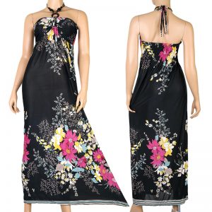 Floral Evening Cocktail Long Maxi Dress Halter Wedding Black XS S M 0-10 US p07d -0