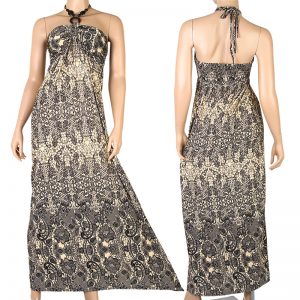 Floral Cocktail Evening Long Maxi Dress Halter Beach Yellow XS S M 0-10 US p09y -0