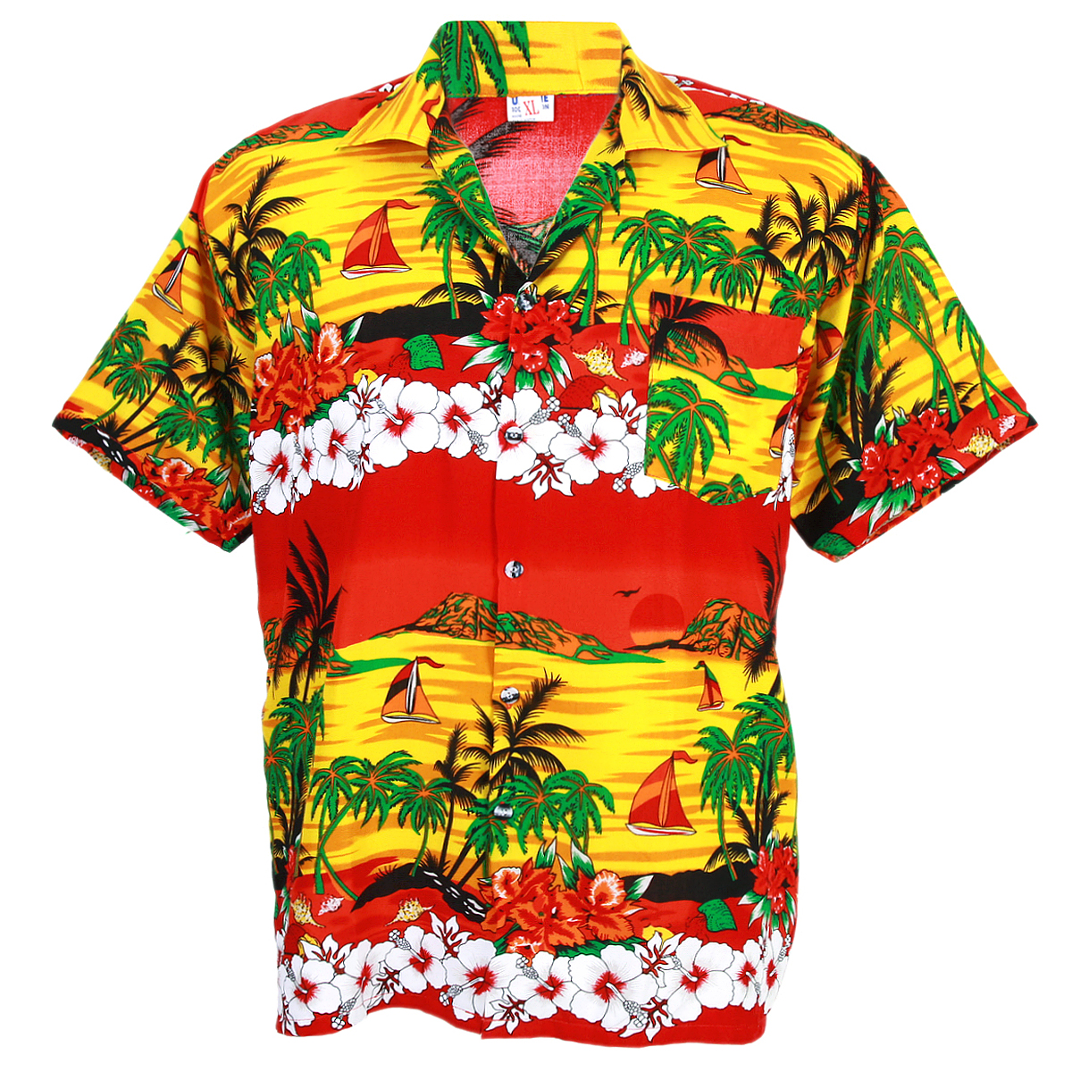 Hawaiian Aloha Shirt ISLE Coconut Sea View Chaba Red S ham250r ...