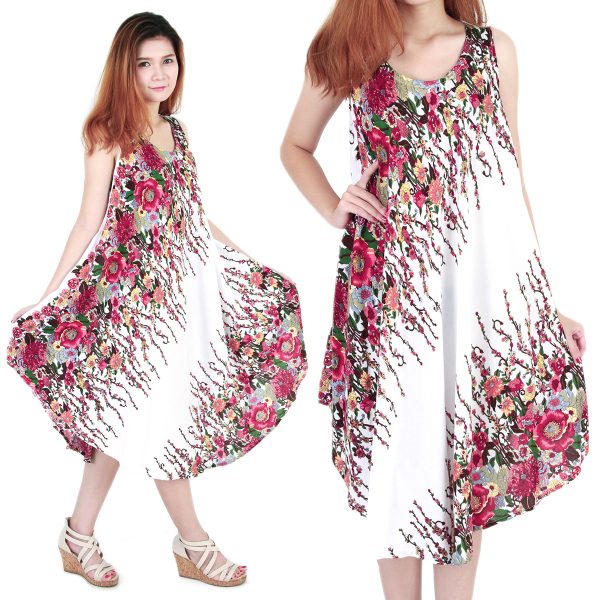 Floral Bohemian Casual Beach Sundress Round Size XS-XXL up to 2X White bw05w-0