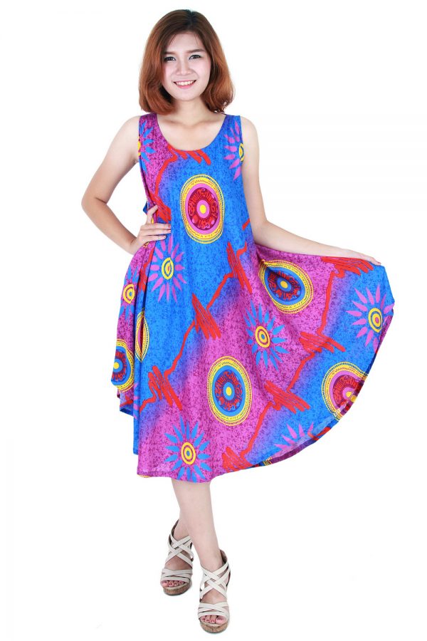 Fashion Bohemian Casual Beach Sundress Round Size XS-XXL up to 3X Blue bw02sv-5411