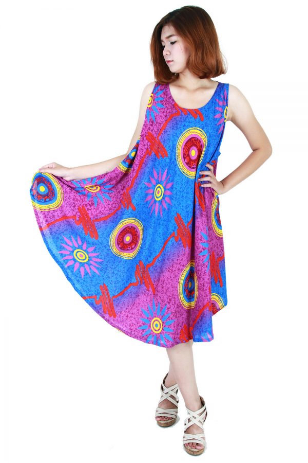 Fashion Bohemian Casual Beach Sundress Round Size XS-XXL up to 3X Blue bw02sv-5413