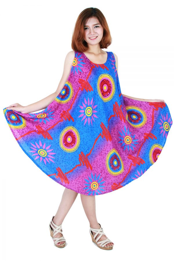 Fashion Bohemian Casual Beach Sundress Round Size XS-XXL up to 3X Blue bw02sv-5416