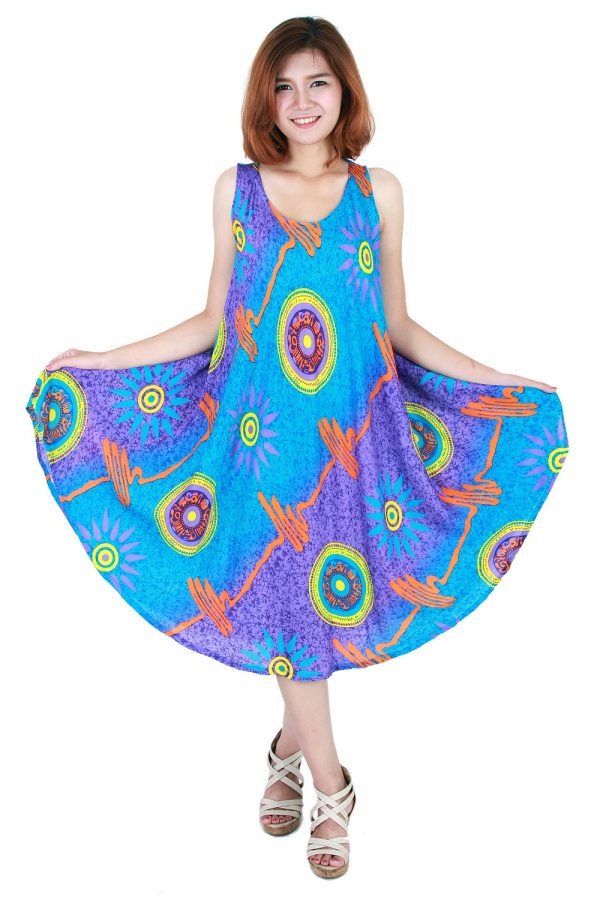 Fashion Bohemian Casual Beach Sundress Round Size XS-XXL up to 3X Blue bw02sc-5421