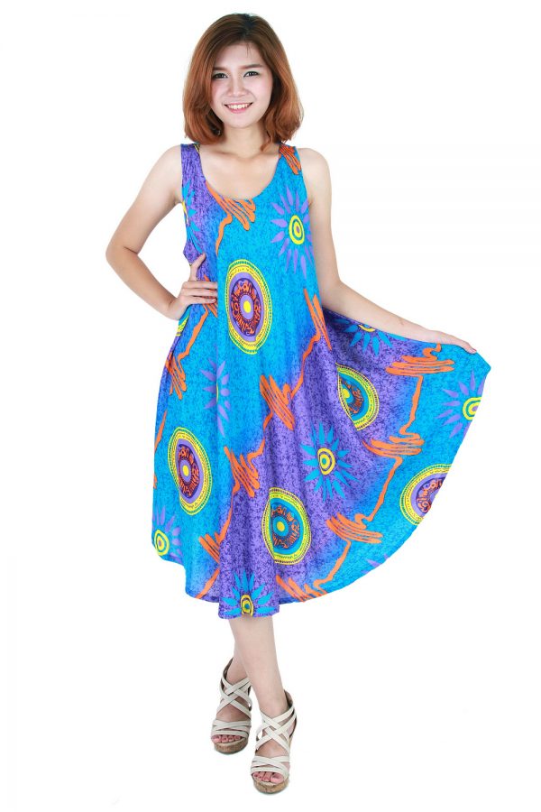 Fashion Bohemian Casual Beach Sundress Round Size XS-XXL up to 3X Blue bw02sc-5422