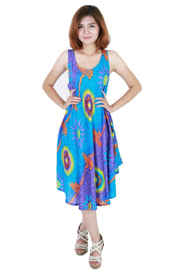 Fashion Bohemian Casual Beach Sundress Round Size XS-XXL up to 3X Blue bw02sc-5423