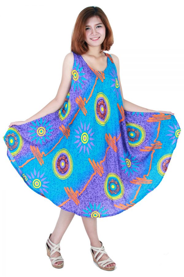Fashion Bohemian Casual Beach Sundress Round Size XS-XXL up to 3X Blue bw02sc-5425