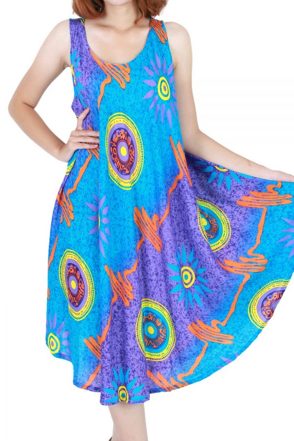 Fashion Bohemian Casual Beach Sundress Round Size XS-XXL up to 3X Blue bw02sc-5429