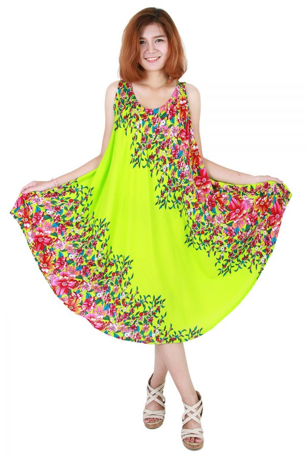 Floral Bohemian Casual Beach Sundress Round Size XS-XXL up to 2X Green bw13t-5037