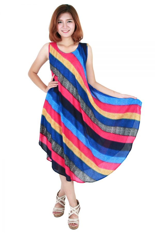 Rainbow Bohemian Casual Beach Sundress Round Size XS-XXL up to 2X bw171-4889