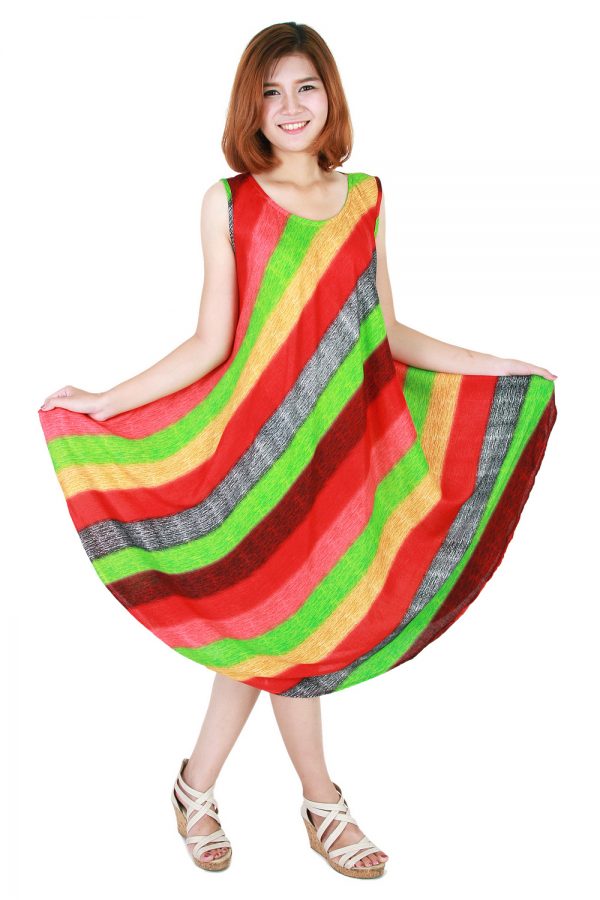 Rainbow Bohemian Casual Beach Sundress Round Size XS-XXL up to 2X bw175-4852